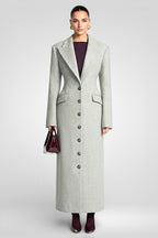 Elegant Wool-Blend Maxi Coat with Belt - Light Grey