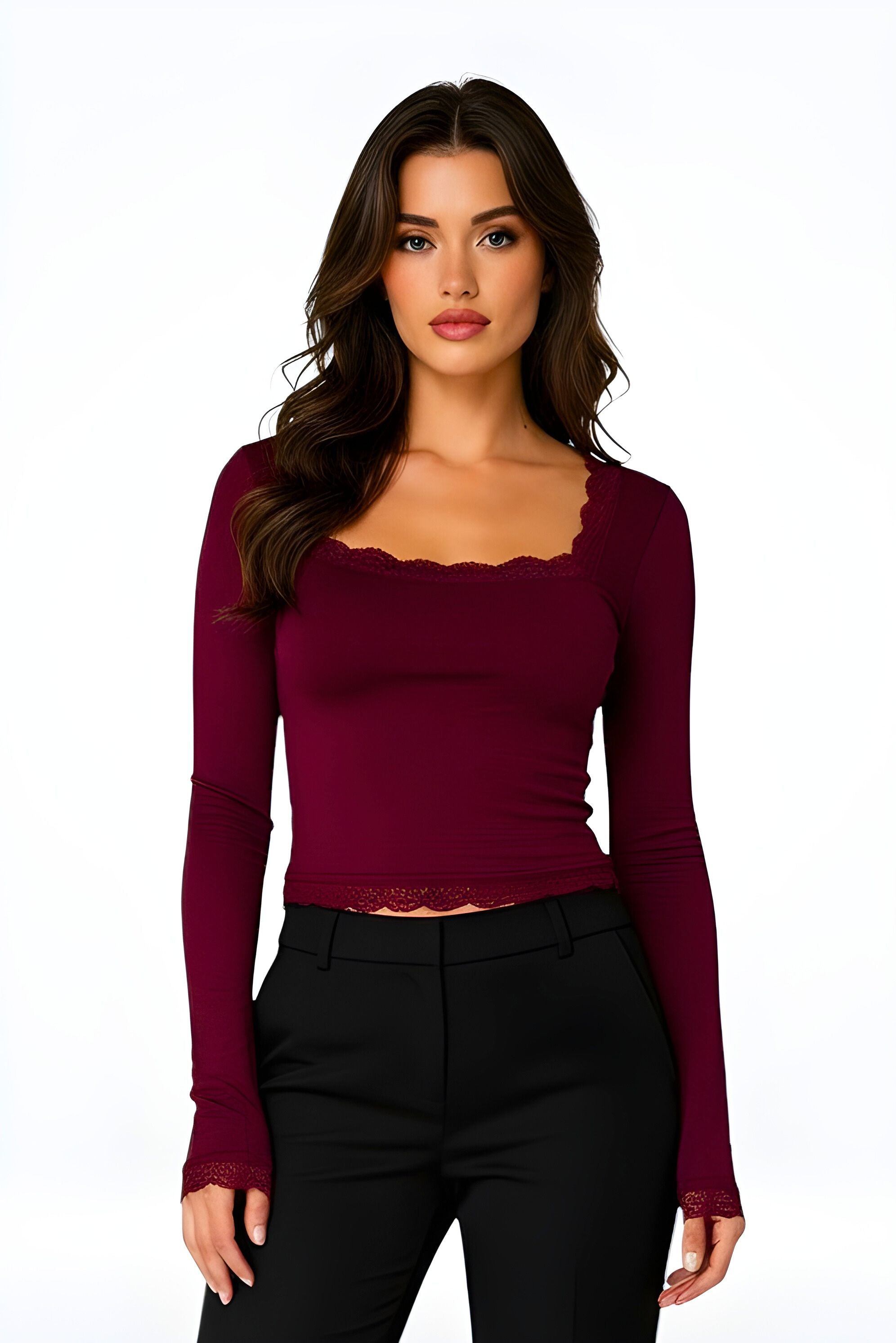 Slim Square Neck Crop Top with Flared Sleeves