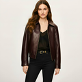 Burgundy Leather Jacket – Minimalist Zip-Up Outerwear