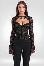 Sheer Lace Flare Sleeve Club Top