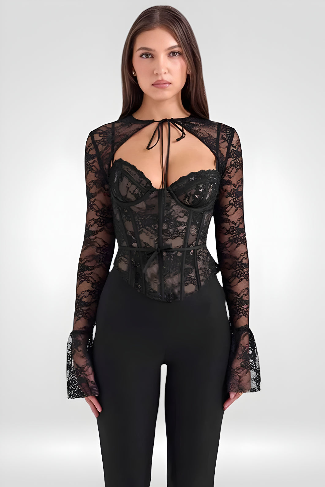 Sheer Lace Flare Sleeve Club Top