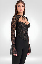 Sheer Lace Flare Sleeve Club Top