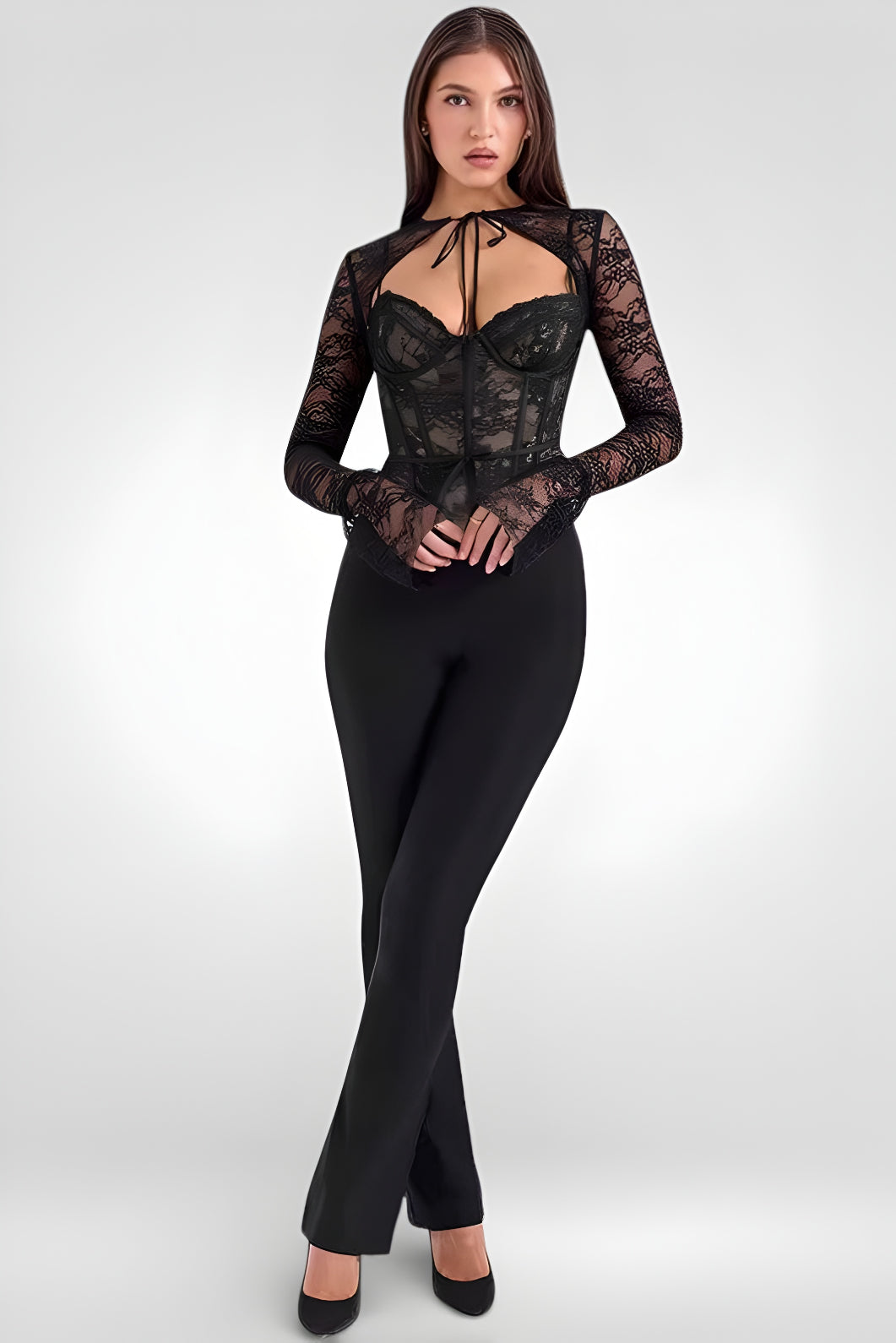 Sheer Lace Flare Sleeve Club Top