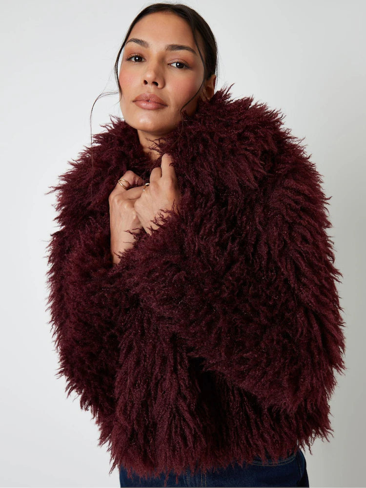 Red Fur Leather Winter Coat