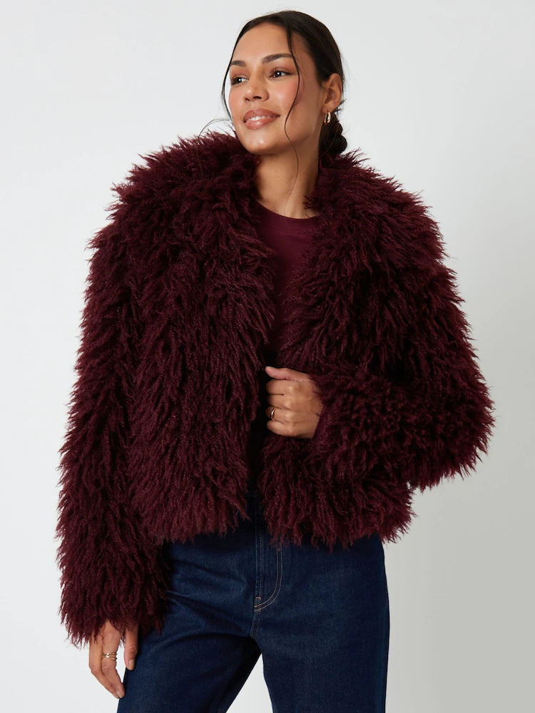 Red Fur Leather Winter Coat