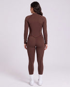 Sculpted Compression Zip-Up Jumpsuit - Brown