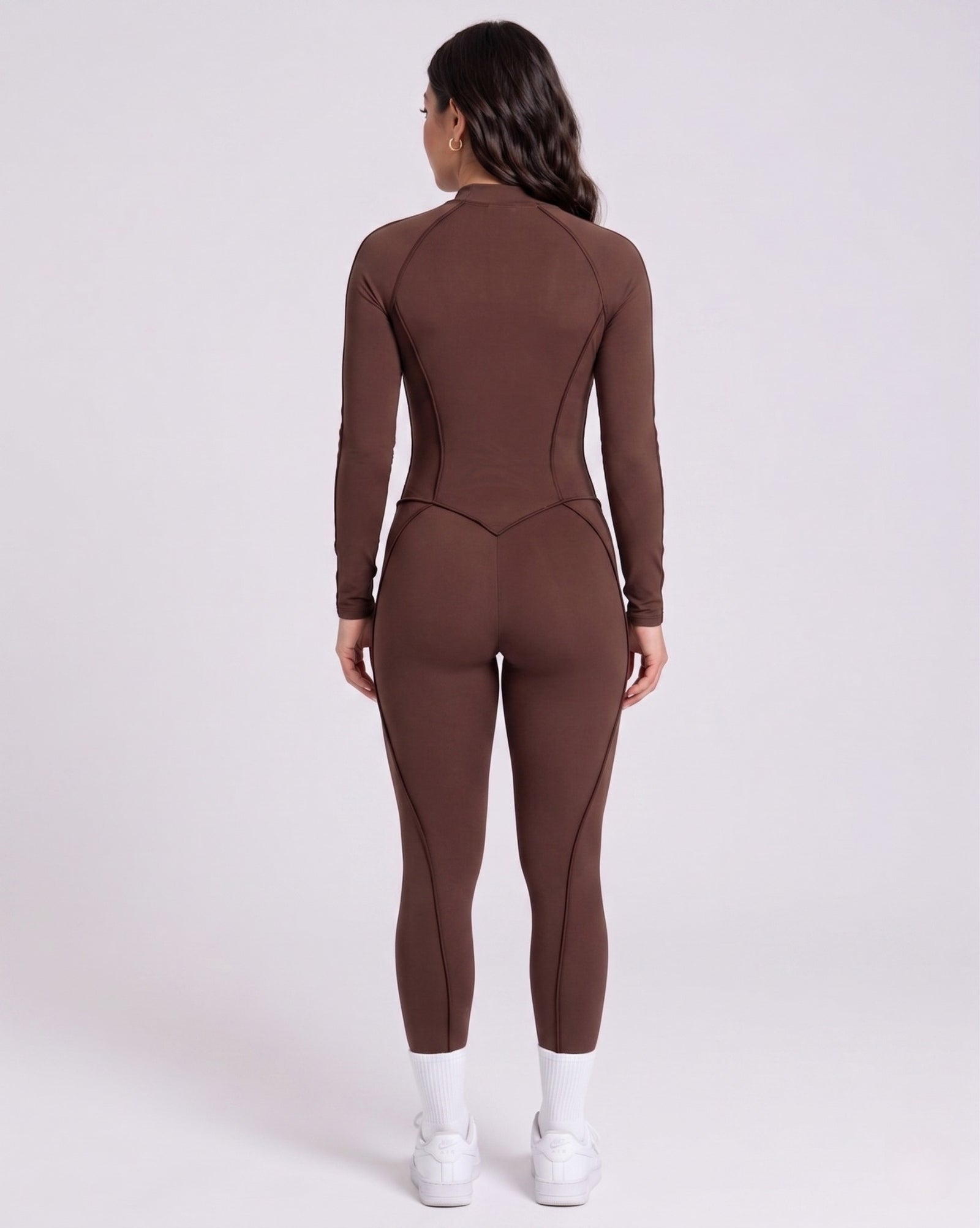 Sculpted Compression Zip-Up Jumpsuit - Brown