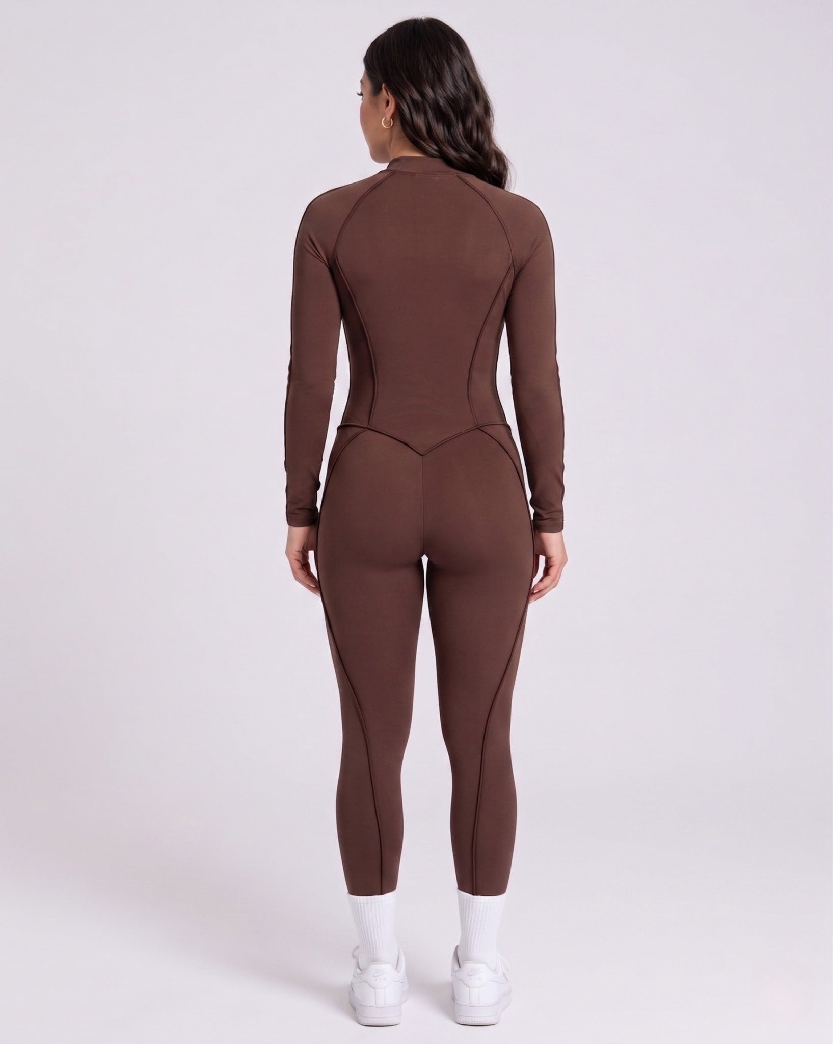 Sculpted Compression Zip-Up Jumpsuit - Brown