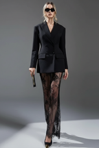 Double-Breasted Blazer & Sheer Skirt Set