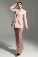 Double-Breasted Blazer & Sheer Skirt Set