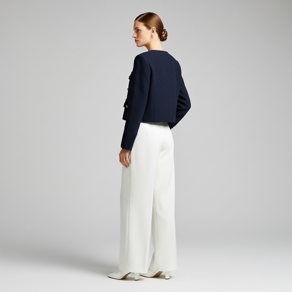 Elegante, kurze Tweedjacke – Marineblau