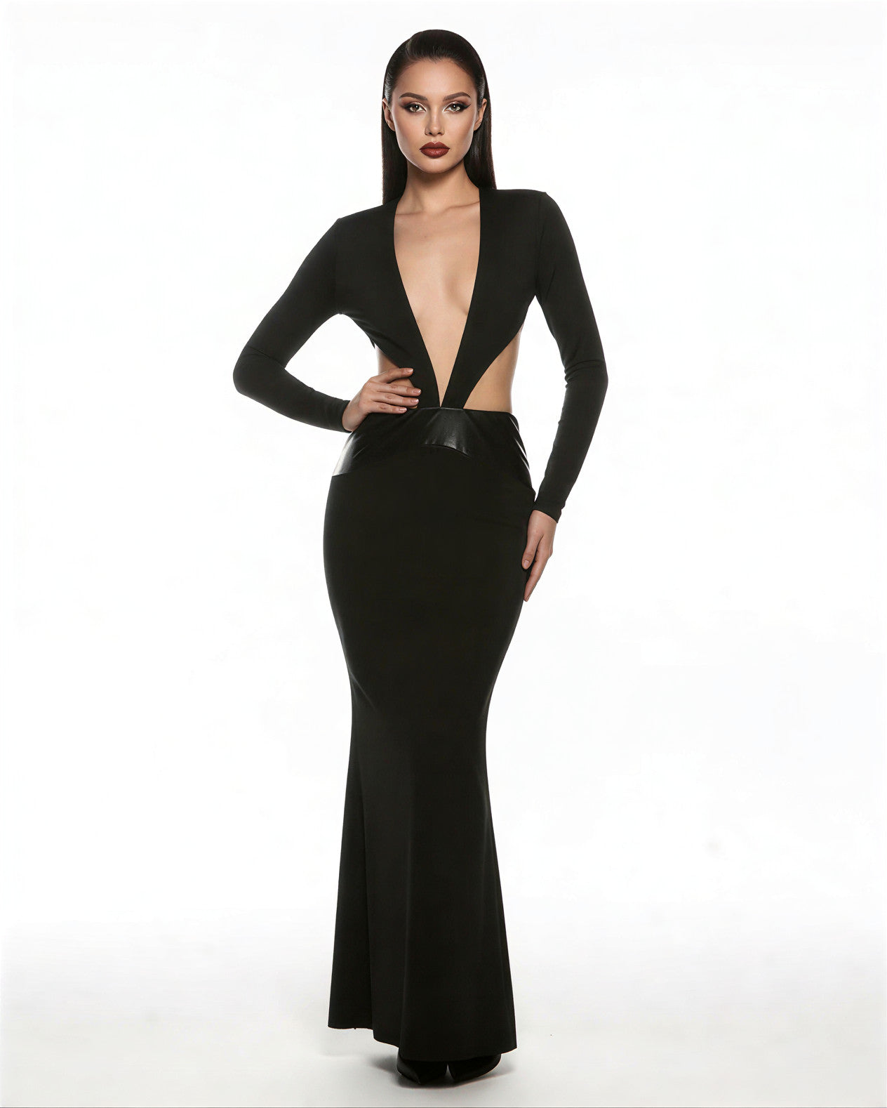 Deep V Backless Maxi Bodycon Dress