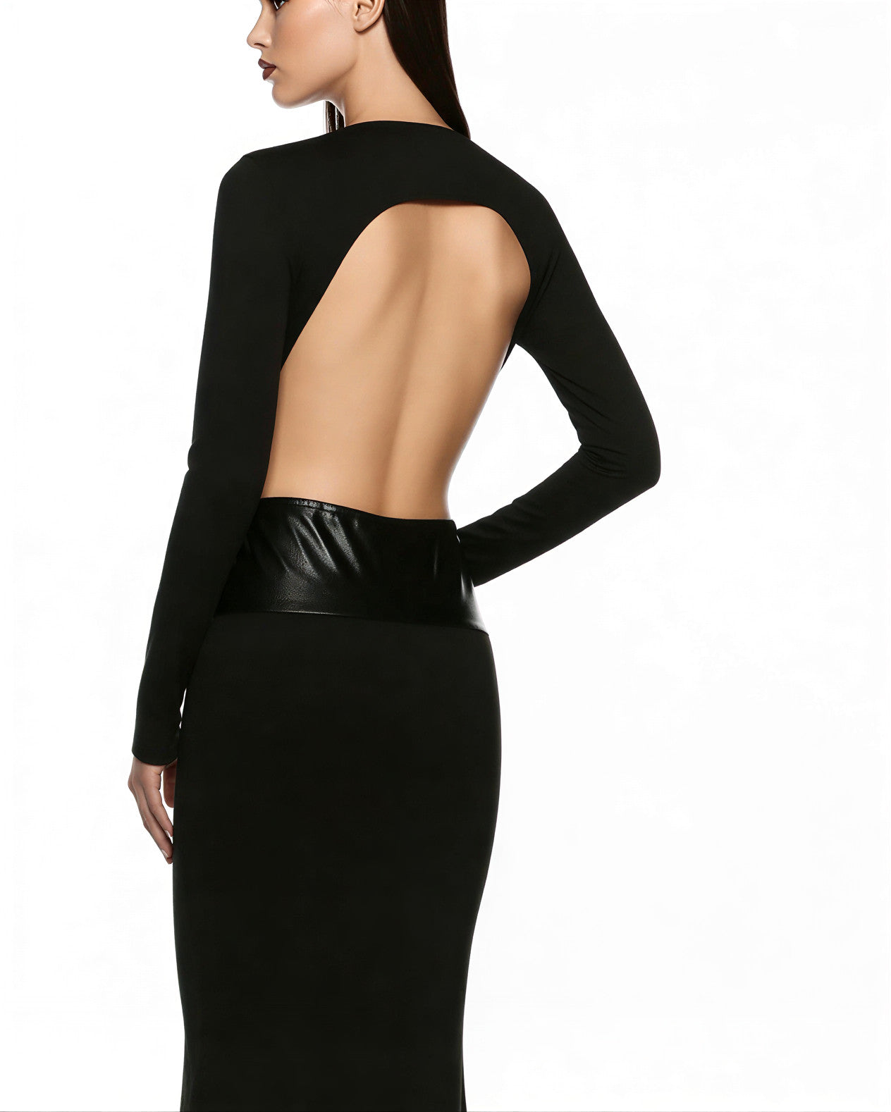 Maxikleid mit tiefem V-Ausschnitt, rückenfrei und figurbetont 