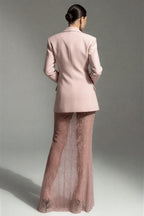 Double-Breasted Blazer & Sheer Skirt Set