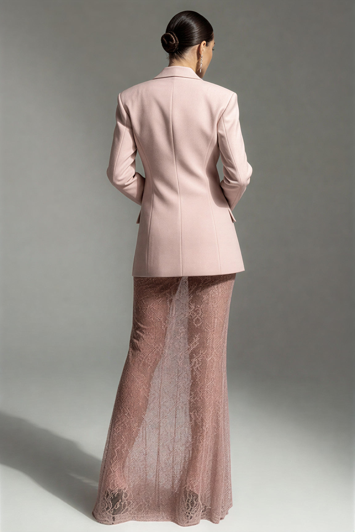 Double-Breasted Blazer & Sheer Skirt Set