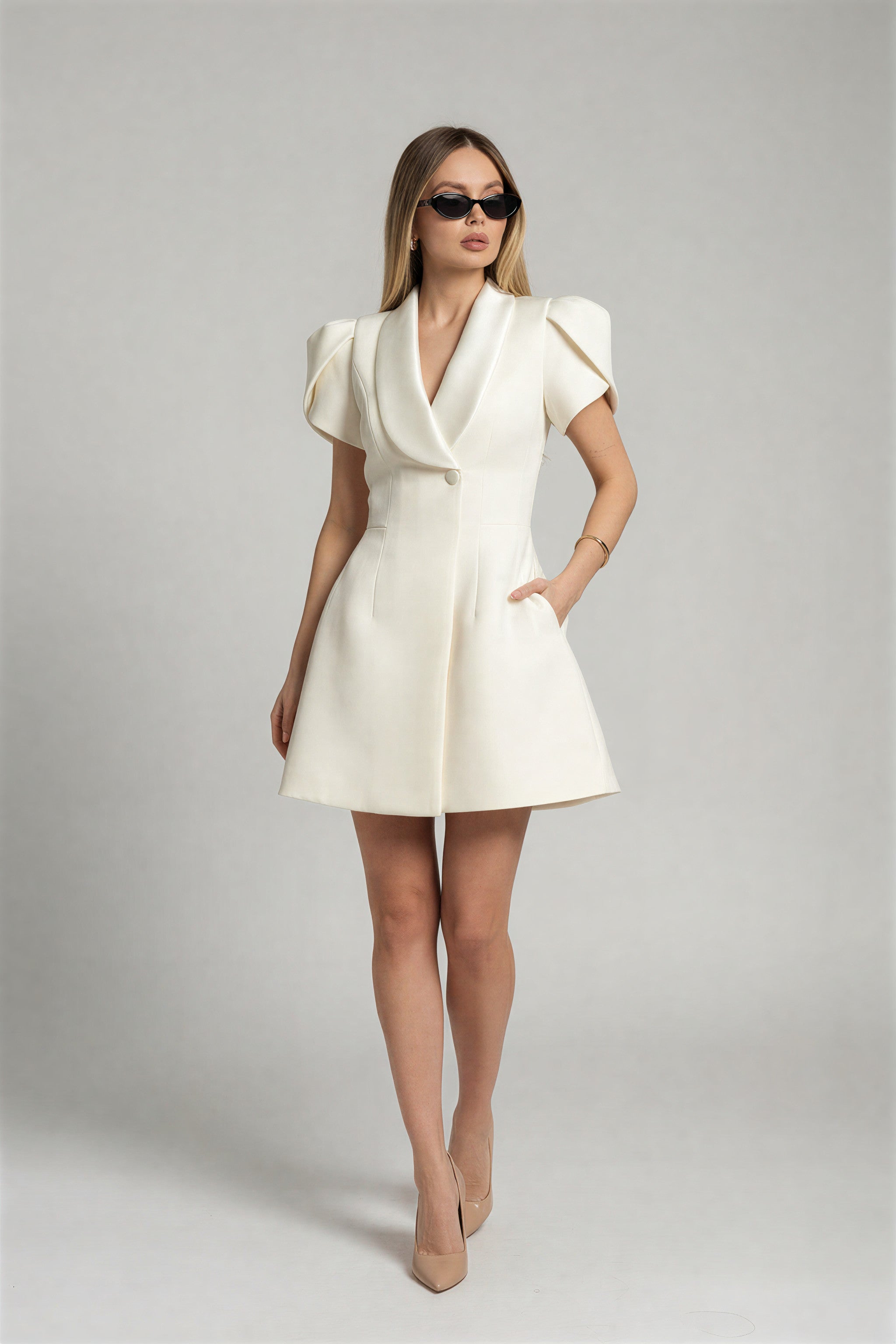 Elegant V-Neck Pleated Mini Dress