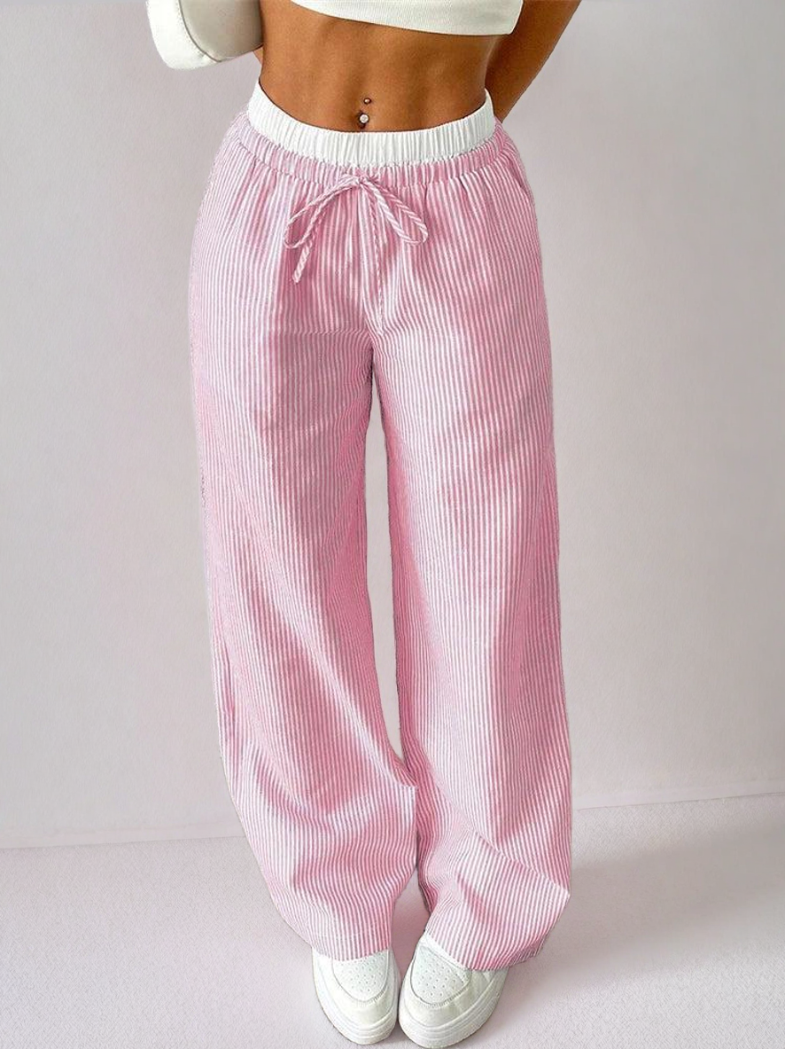 Women's Striped Wide Leg Knit Pants – High-Waisted Casual Y2K Trousers for Fall & Winter Streetwear