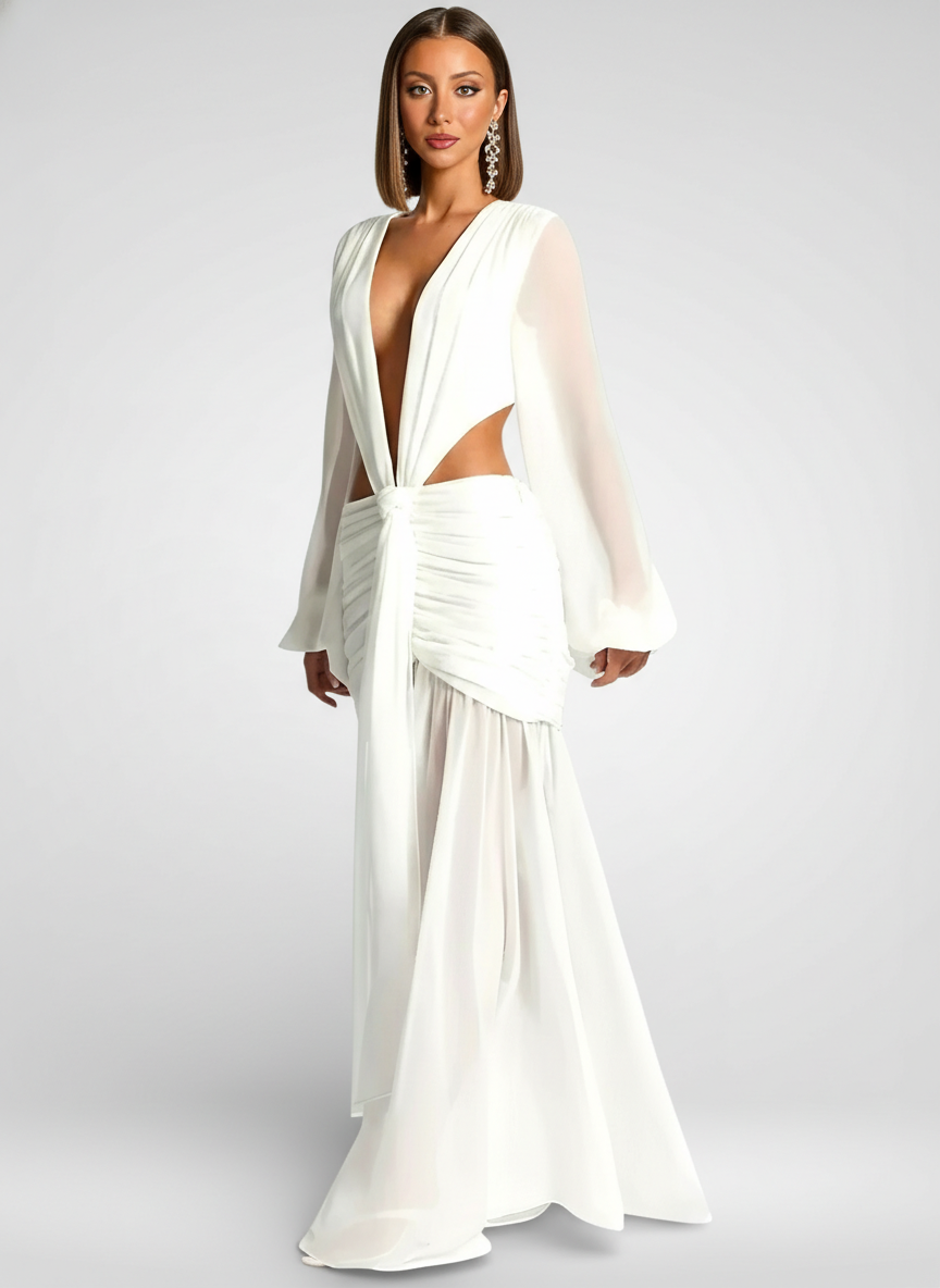 Deep V Backless Maxi Dress
