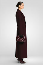 Elegant Wool-Blend Maxi Coat with Belt - Plum