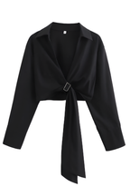 Women's High V-Neck Buckle Knot Shirt  – Slim Fit Long Sleeve Autumn Top