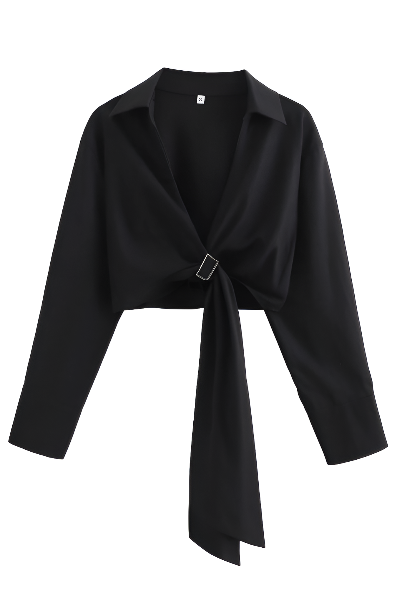 Women's High V-Neck Buckle Knot Shirt  – Slim Fit Long Sleeve Autumn Top
