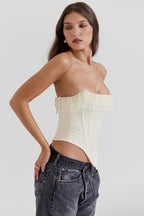 Korzetový top Aubrie Pearl Fringe s kosticemi