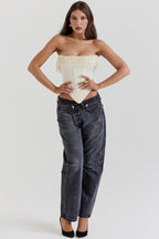Korzetový top Aubrie Pearl Fringe s kosticemi