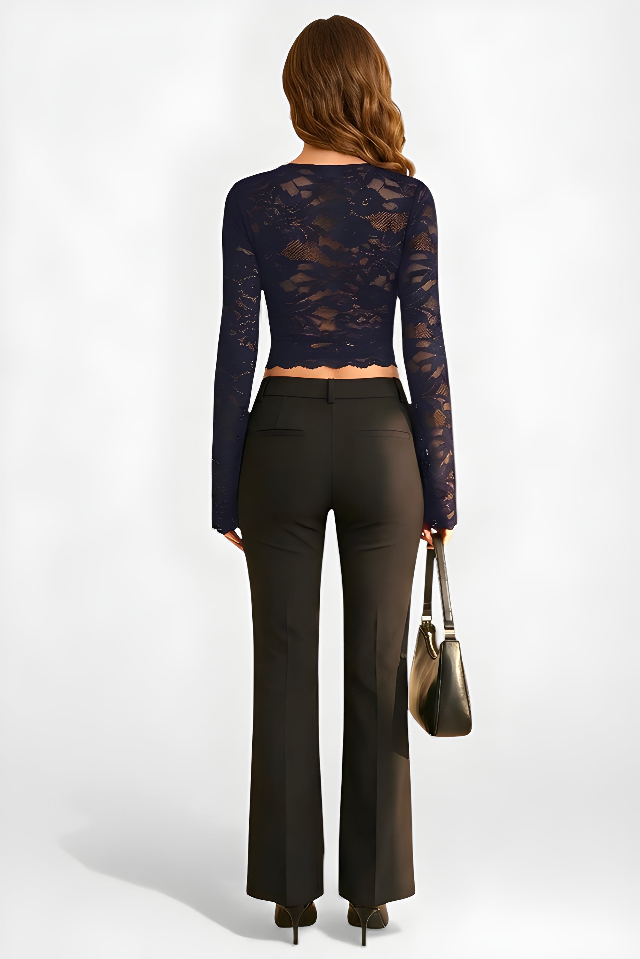 Sheer Floral Lace Crop Top with Square Neckline