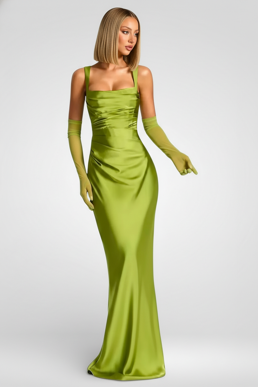 Satin Lace-Up Halter Maxi Dress