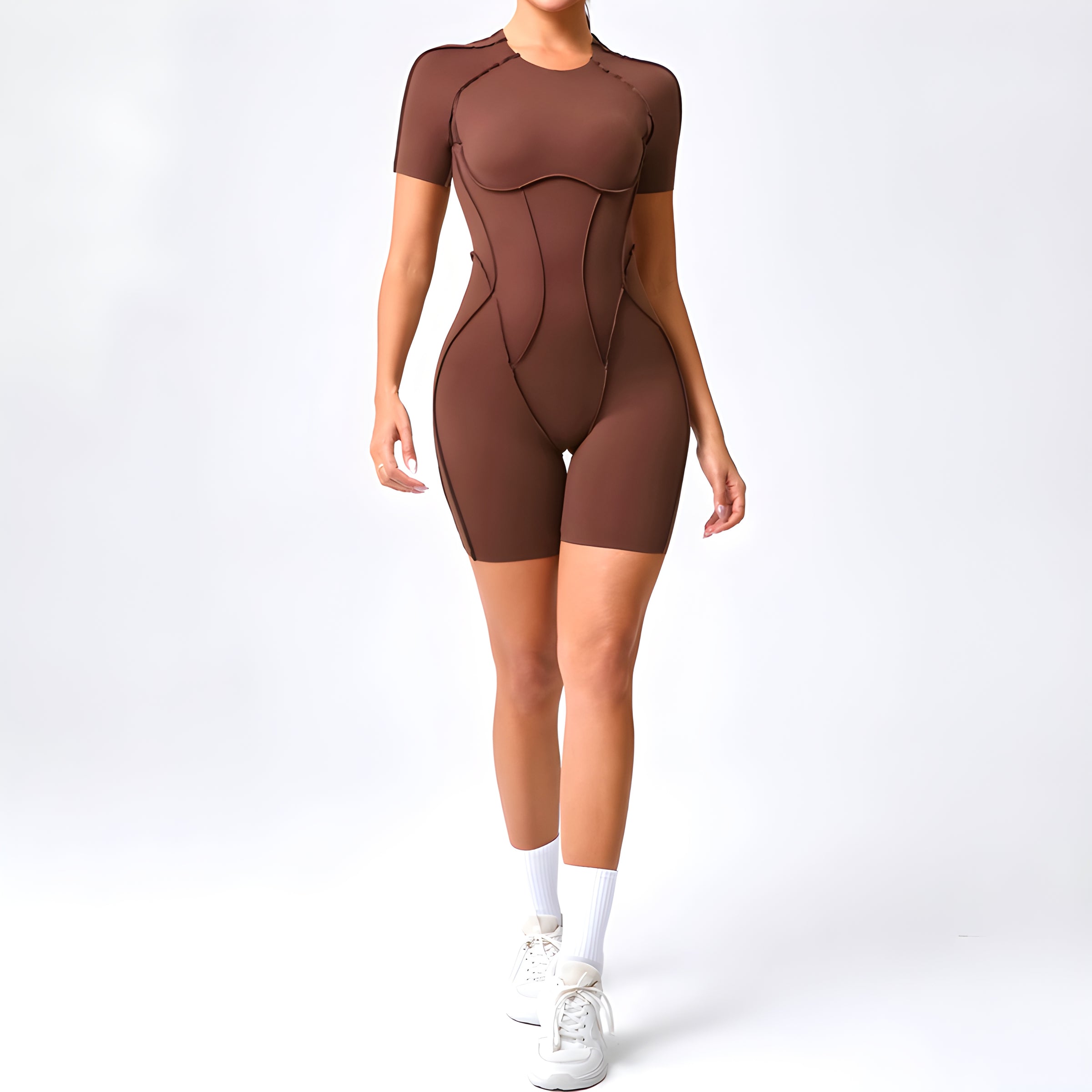 Contour Fit Yoga Romper -Brown