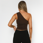 One-Shoulder Ruched Top – Beaded Strap Detail