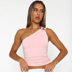 One-Shoulder Ruched Top – Beaded Strap Detail