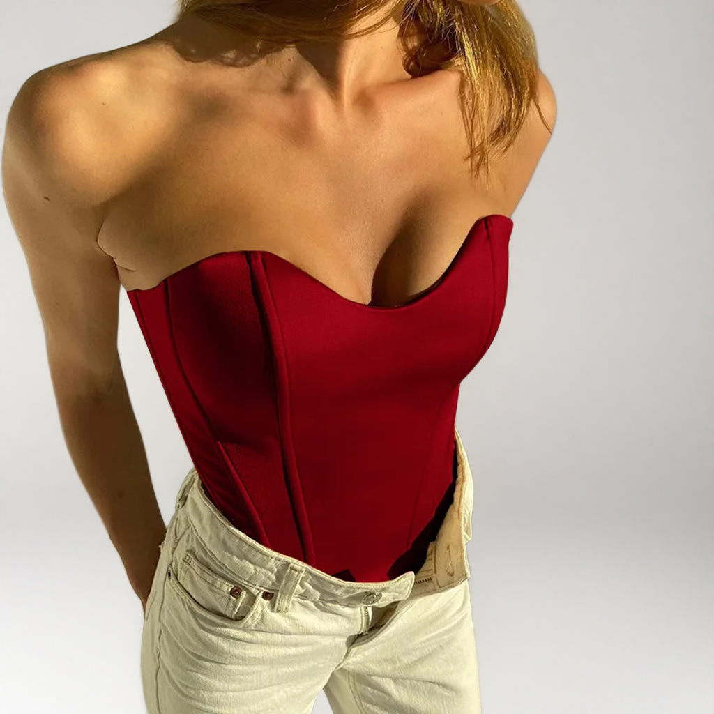 Saténový korzetový top bez ramínek pro elegantní večery a elegantní vzhled 