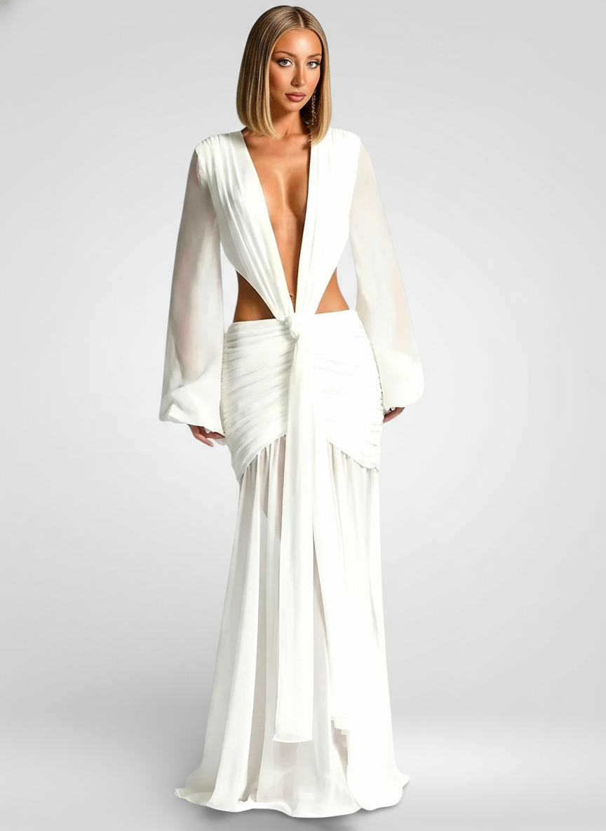 Deep V Backless Maxi Dress