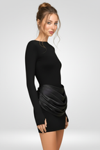 Premium Minikleid aus gerafftem Satin-Patchwork 