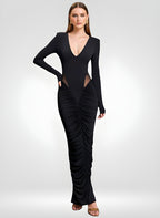 Elegantes Maxikleid aus Mesh mit tiefem V-Ausschnitt