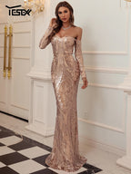 Off-Shoulder Sequin Maxi Dress