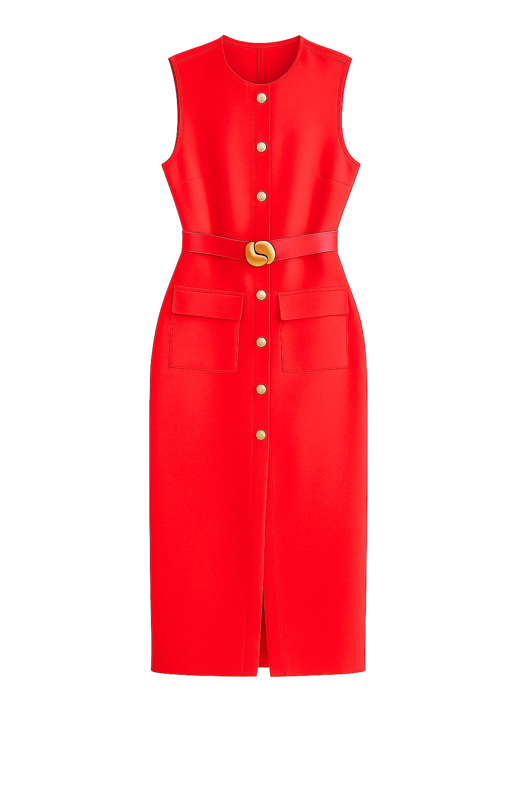 Elegant Black Office Midi Dress – Sleeveless Spring Belted Vintage Look