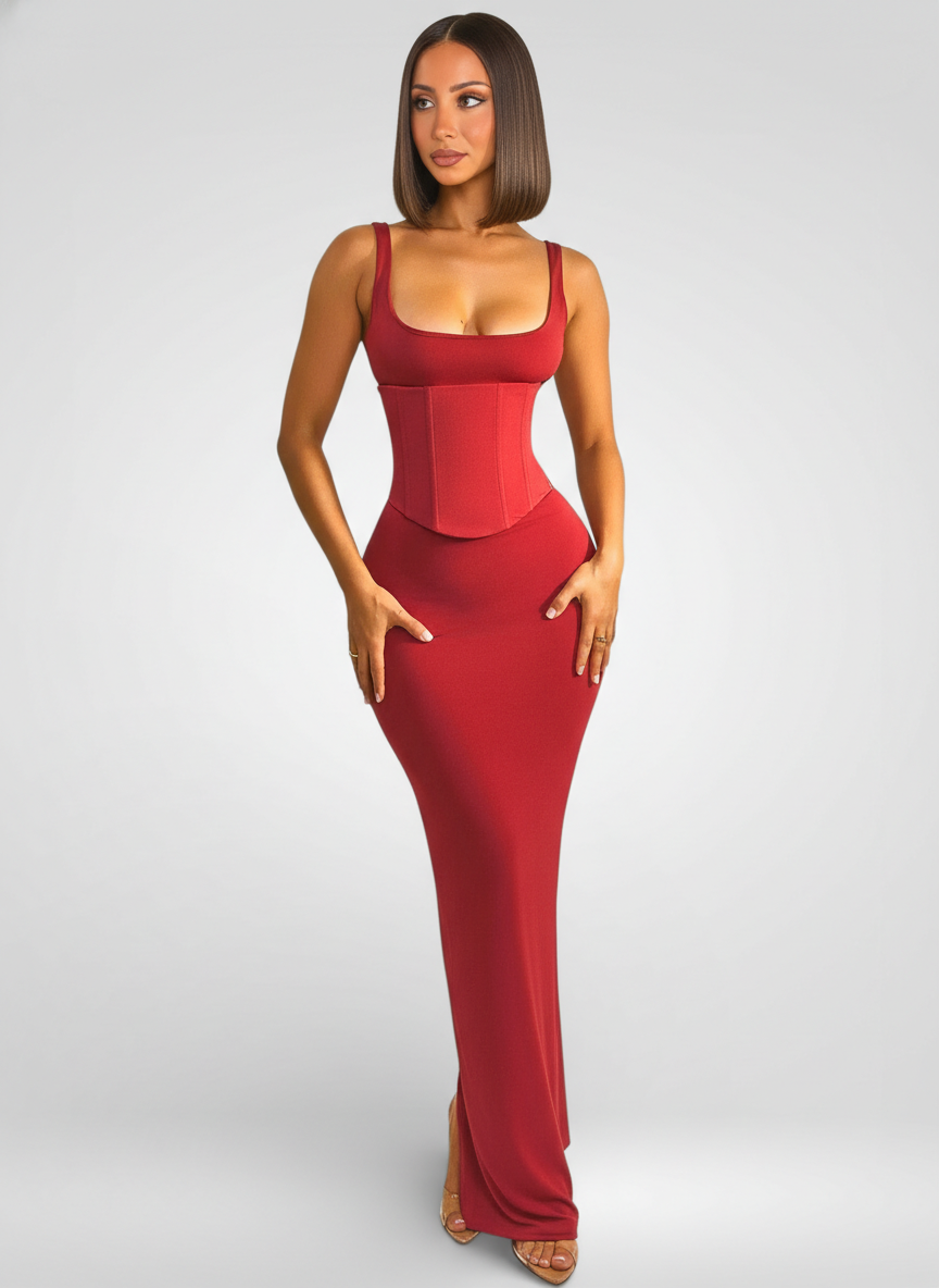 Elegant Square Neck Corset Maxi Dress