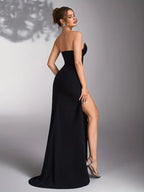 Embellished Corset Bandeau Maxi Dress with Thigh Slit