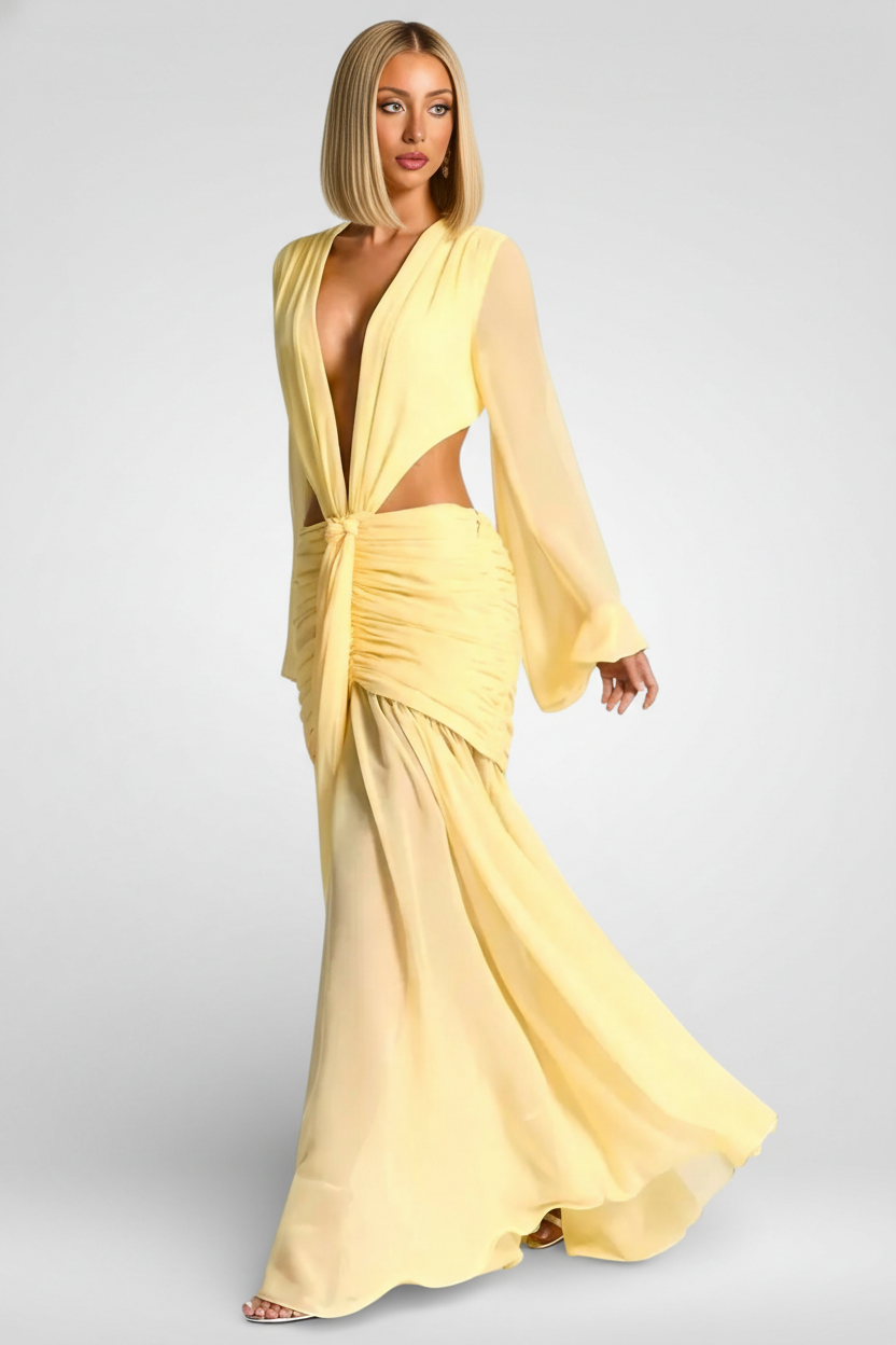 Deep V Backless Maxi Dress