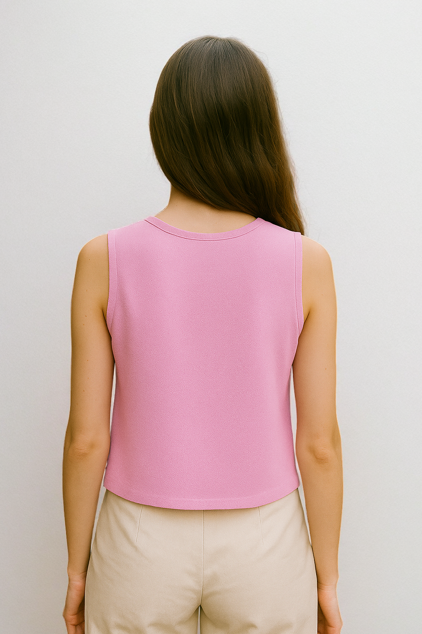 Women’s Cropped Pink Vest – Double-Breasted Sleeveless Top