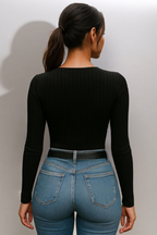Sweetheart Ribbed Knit Top – Slim Fit Long Sleeve Basic