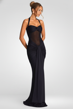 Ruched Halter Off-Shoulder Maxi Dress