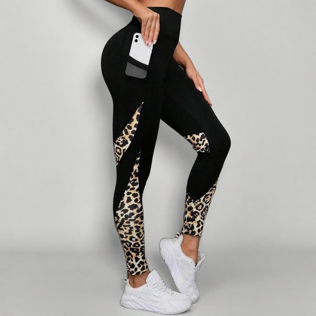 Legíny s leopardím potiskem, vysokým pasem a kapsami – bezešvý sportovní střih, které zvedají zadek