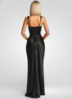 Satin Lace-Up Halter Maxi Dress