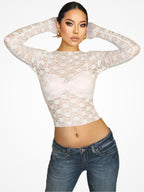 Sheer Floral Lace Long Sleeve Top – Romantic Clubwear & Spring Look