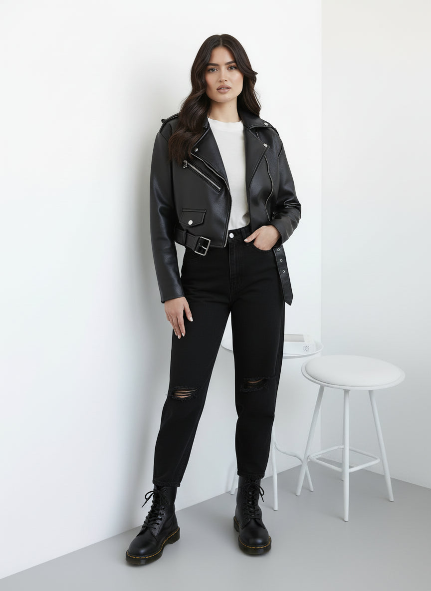 Light Faux Leather Biker Jacket