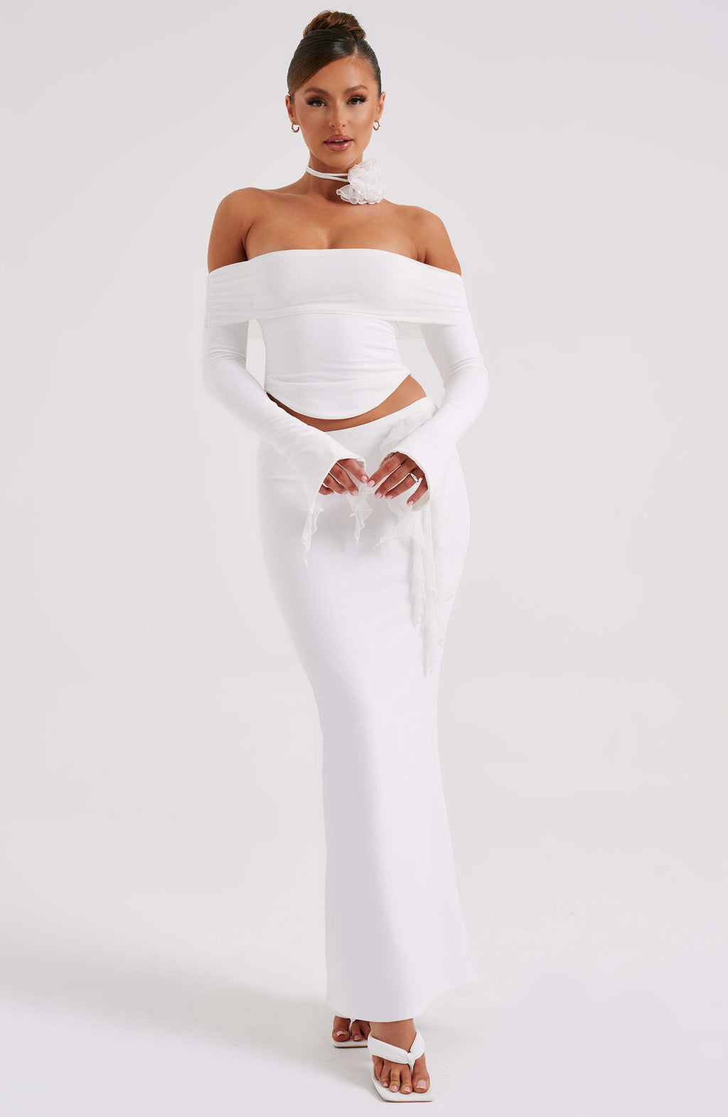 Deema Two Piece Set Top & Maxi Skirt - White