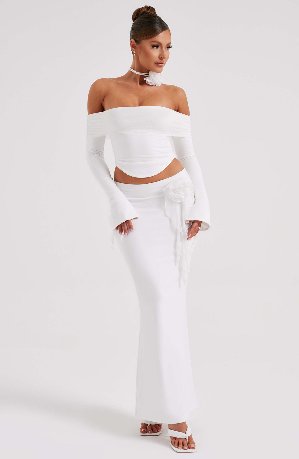 Deema Two Piece Set Top & Maxi Skirt - White